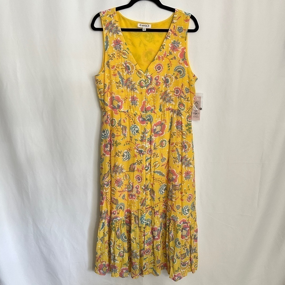 NWT Nanette Lepore Women's Sleeveless Yellow Pink Floral Tiered Midi Dress sz 14